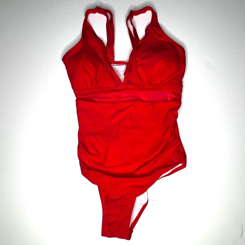 Red One Piece Deep V Swimsuit L